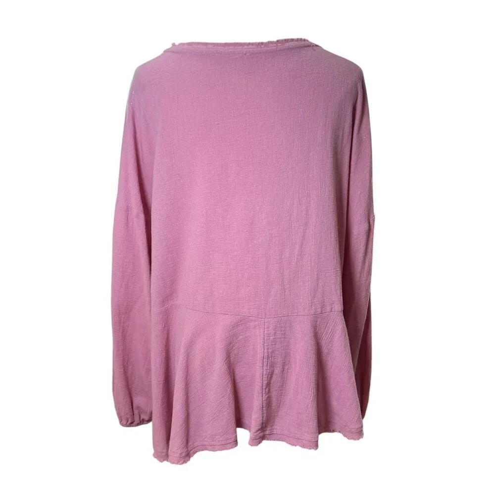 Free People Textured Peplum Hem Top in Dusty Rose Pink – Size M